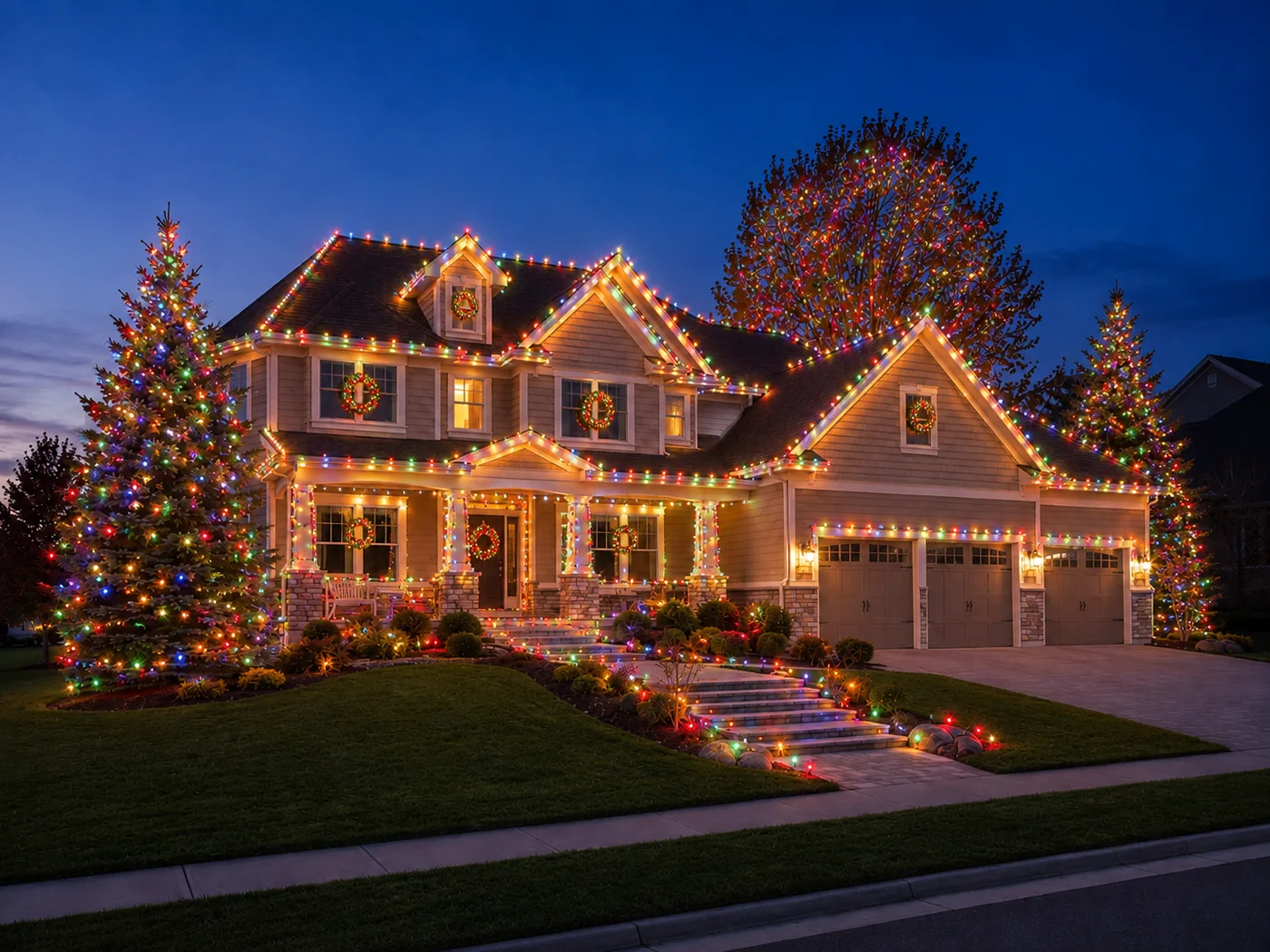 Same house after holiday lighting