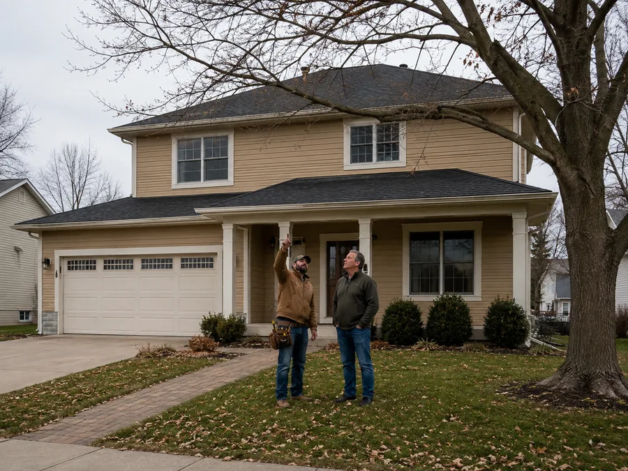 Shawn walking the property with a homeowner